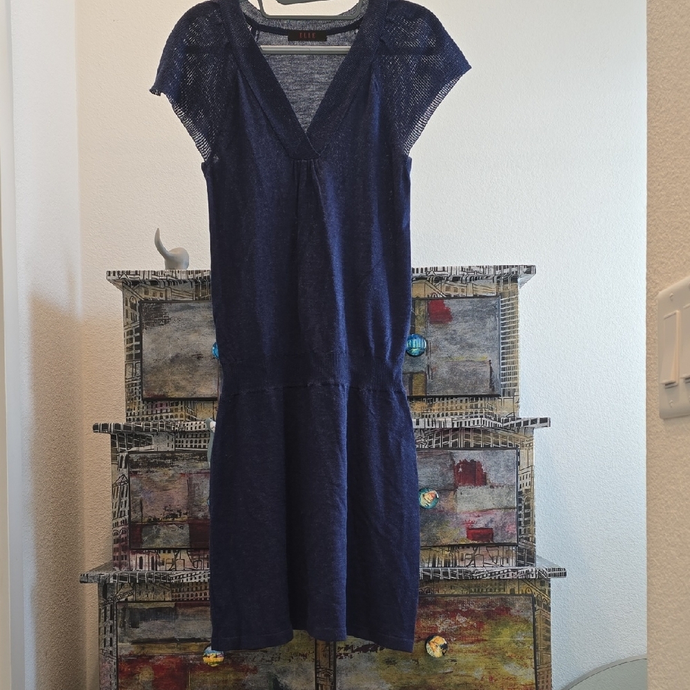 ELLE...Blue Casual V-Neck Flutter Sleeve Sundress.